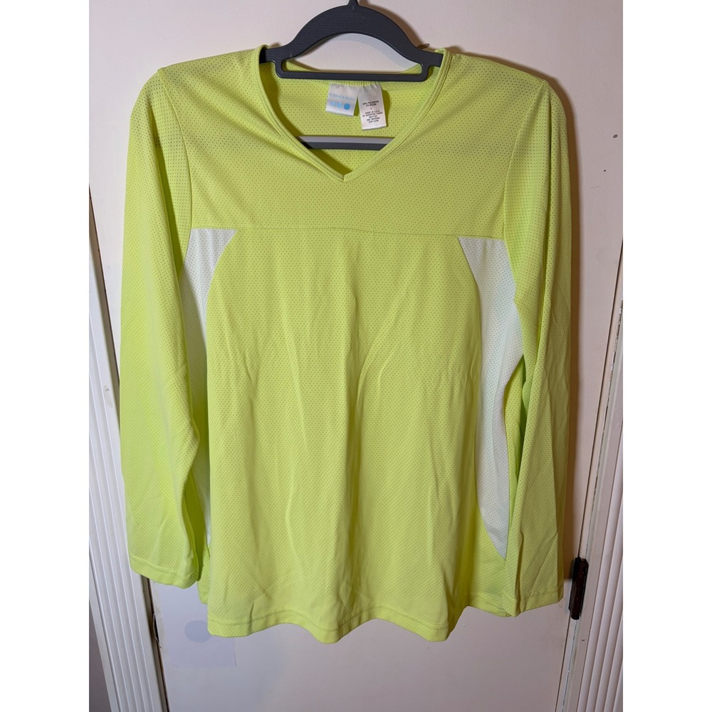 ProSpirit Neon Yellow Lime Mesh Long Sleeve V-Neck Activewear Top Large